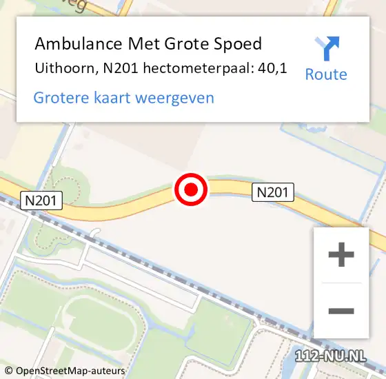 Locatie op kaart van de 112 melding: Ambulance Met Grote Spoed Naar Uithoorn, N201 hectometerpaal: 40,1 op 19 augustus 2022 08:29