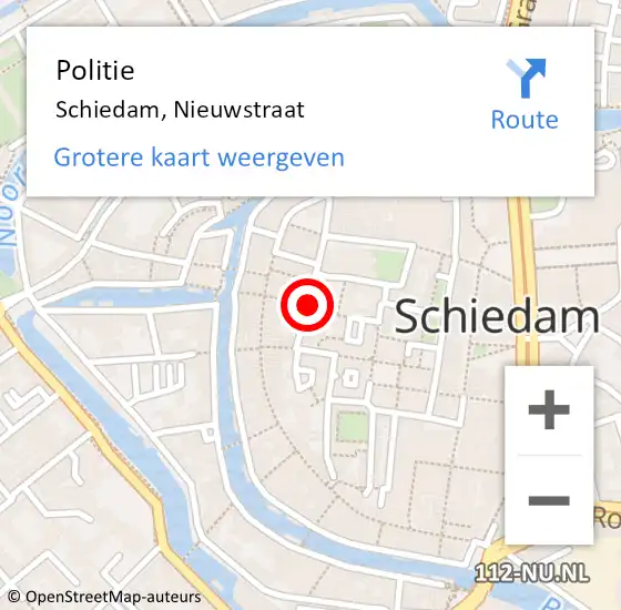 Locatie op kaart van de 112 melding: Politie Schiedam, Nieuwstraat op 19 augustus 2022 08:55