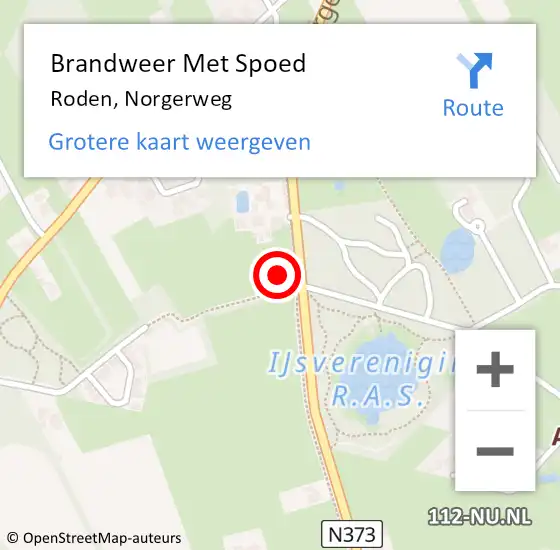 Locatie op kaart van de 112 melding: Brandweer Met Spoed Naar Roden, Norgerweg op 19 augustus 2022 09:07
