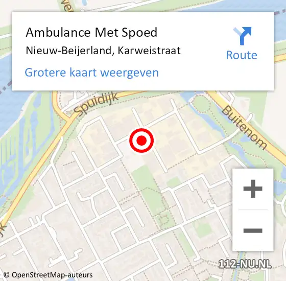 Locatie op kaart van de 112 melding: Ambulance Met Spoed Naar Nieuw-Beijerland, Karweistraat op 19 augustus 2022 09:40