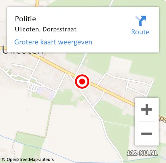 Locatie op kaart van de 112 melding: Politie Ulicoten, Dorpsstraat op 19 augustus 2022 10:16