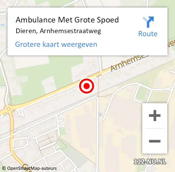 Locatie op kaart van de 112 melding: Ambulance Met Grote Spoed Naar Dieren, Arnhemsestraatweg op 19 augustus 2022 10:24