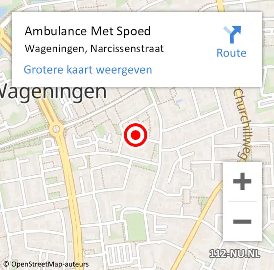 Locatie op kaart van de 112 melding: Ambulance Met Spoed Naar Wageningen, Narcissenstraat op 19 augustus 2022 11:05