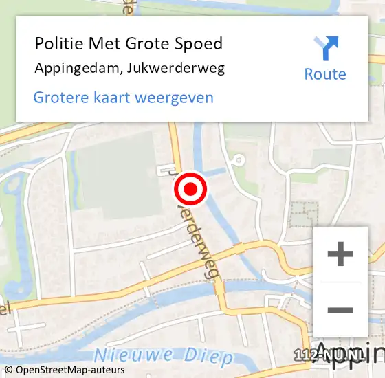 Locatie op kaart van de 112 melding: Politie Met Grote Spoed Naar Appingedam, Jukwerderweg op 19 augustus 2022 11:19