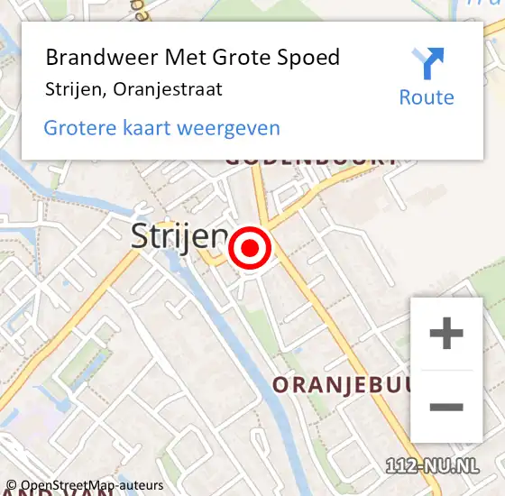 Locatie op kaart van de 112 melding: Brandweer Met Grote Spoed Naar Strijen, Oranjestraat op 19 augustus 2022 11:26