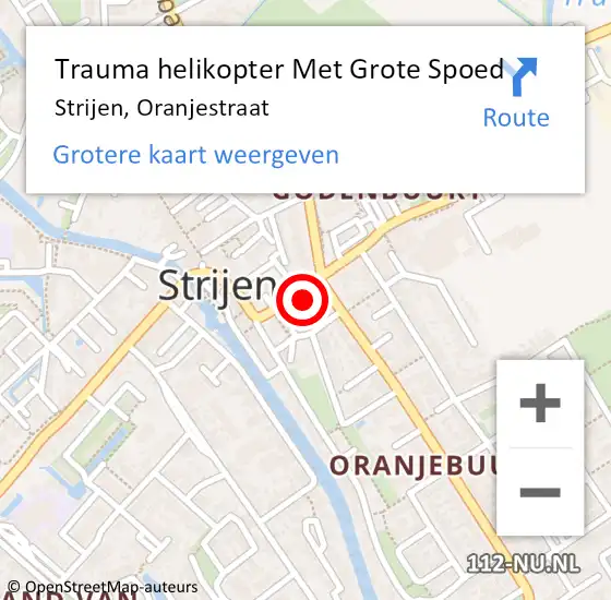 Locatie op kaart van de 112 melding: Trauma helikopter Met Grote Spoed Naar Strijen, Oranjestraat op 19 augustus 2022 11:28