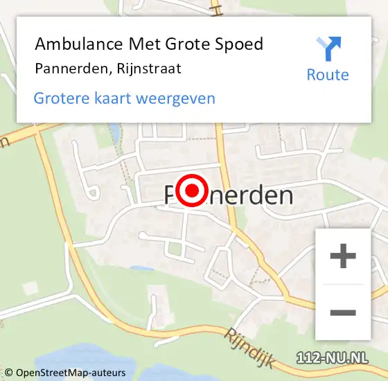 Locatie op kaart van de 112 melding: Ambulance Met Grote Spoed Naar Pannerden, Rijnstraat op 19 augustus 2022 11:33