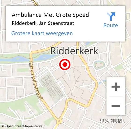 Locatie op kaart van de 112 melding: Ambulance Met Grote Spoed Naar Ridderkerk, Jan Steenstraat op 19 augustus 2022 11:34