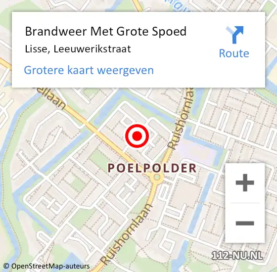 Locatie op kaart van de 112 melding: Brandweer Met Grote Spoed Naar Lisse, Leeuwerikstraat op 19 augustus 2022 11:43