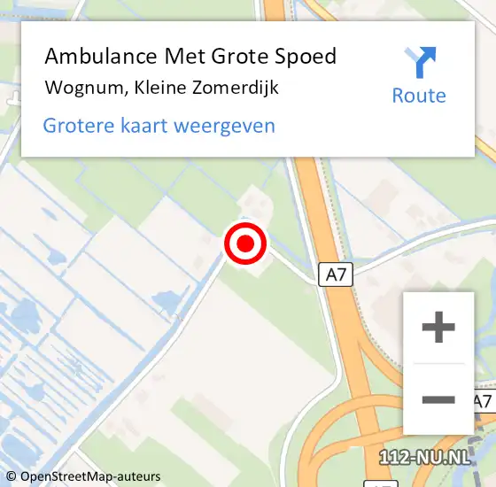 Locatie op kaart van de 112 melding: Ambulance Met Grote Spoed Naar Wognum, Kleine Zomerdijk op 19 augustus 2022 11:54