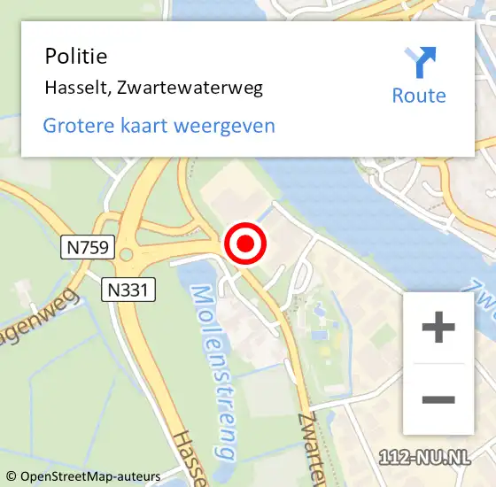 Locatie op kaart van de 112 melding: Politie Hasselt, Zwartewaterweg op 19 augustus 2022 11:55