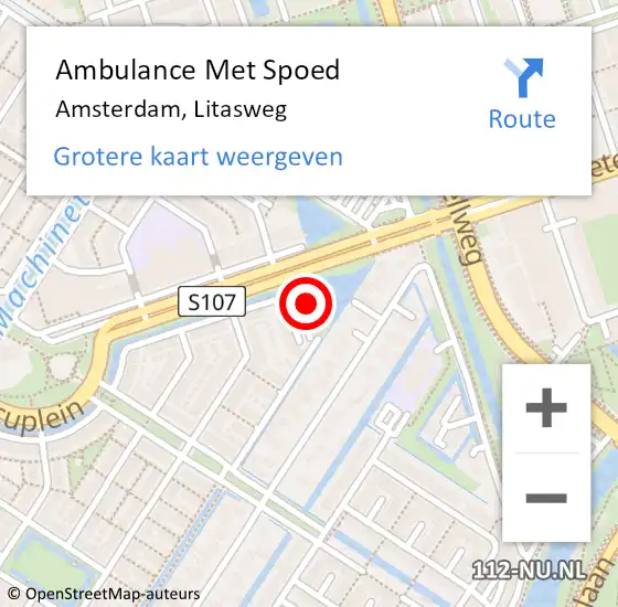 Locatie op kaart van de 112 melding: Ambulance Met Spoed Naar Amsterdam, Litasweg op 19 augustus 2022 12:00