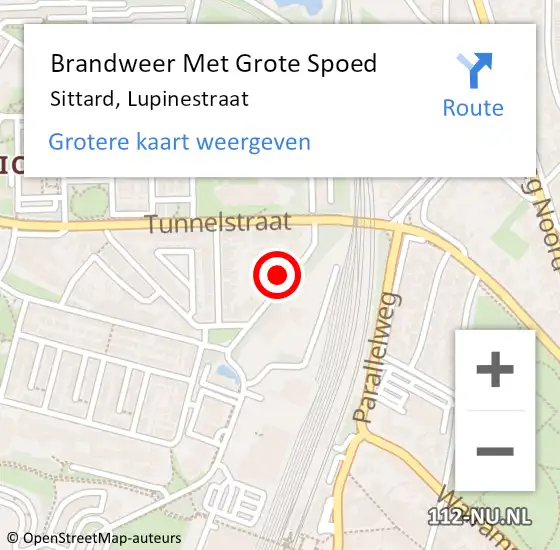 Locatie op kaart van de 112 melding: Brandweer Met Grote Spoed Naar Sittard, Lupinestraat op 19 augustus 2022 12:12