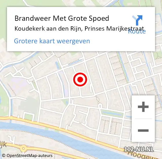 Locatie op kaart van de 112 melding: Brandweer Met Grote Spoed Naar Koudekerk aan den Rijn, Prinses Marijkestraat op 19 augustus 2022 12:16