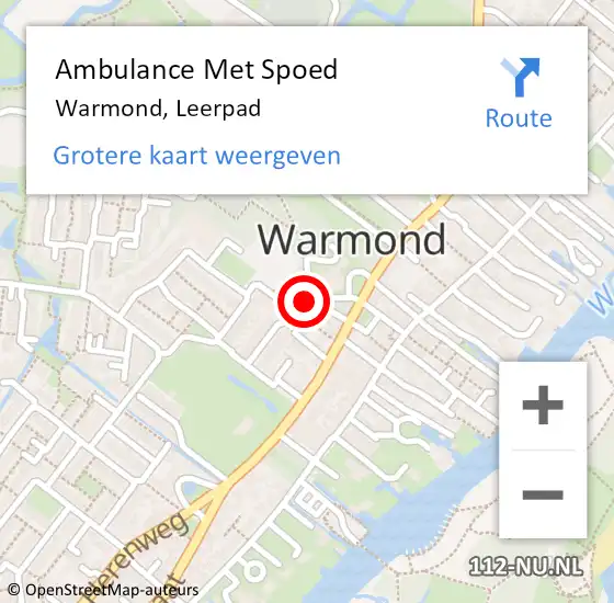 Locatie op kaart van de 112 melding: Ambulance Met Spoed Naar Warmond, Leerpad op 19 augustus 2022 12:51