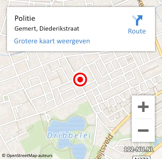 Locatie op kaart van de 112 melding: Politie Gemert, Diederikstraat op 19 augustus 2022 13:15