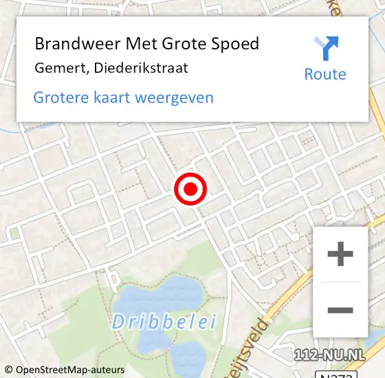 Locatie op kaart van de 112 melding: Brandweer Met Grote Spoed Naar Gemert, Diederikstraat op 19 augustus 2022 13:16