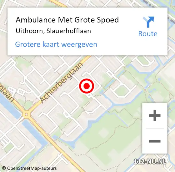 Locatie op kaart van de 112 melding: Ambulance Met Grote Spoed Naar Uithoorn, Slauerhofflaan op 19 augustus 2022 13:17