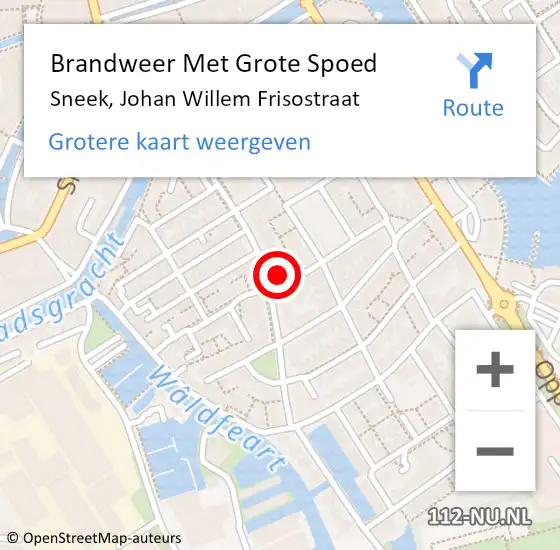 Locatie op kaart van de 112 melding: Brandweer Met Grote Spoed Naar Sneek, Johan Willem Frisostraat op 19 augustus 2022 13:26