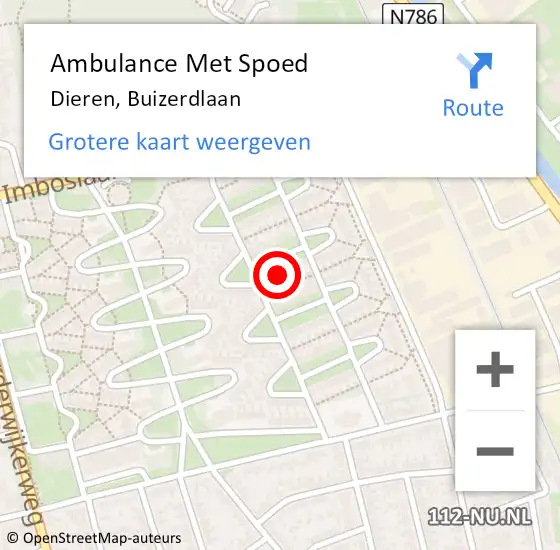 Locatie op kaart van de 112 melding: Ambulance Met Spoed Naar Dieren, Buizerdlaan op 19 augustus 2022 13:29