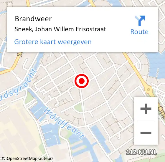 Locatie op kaart van de 112 melding: Brandweer Sneek, Johan Willem Frisostraat op 19 augustus 2022 13:32