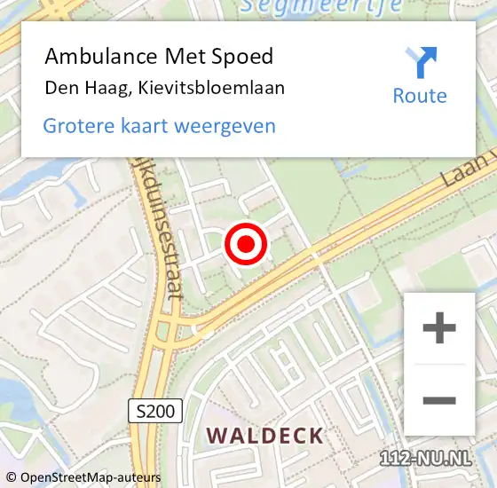Locatie op kaart van de 112 melding: Ambulance Met Spoed Naar Den Haag, Kievitsbloemlaan op 19 augustus 2022 13:59