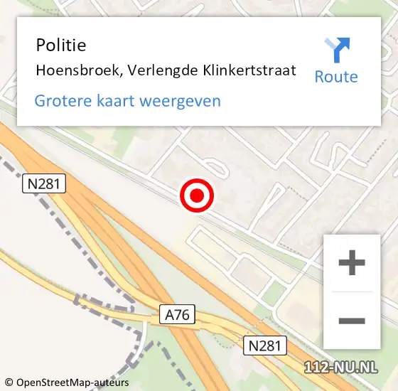 Locatie op kaart van de 112 melding: Politie Hoensbroek, Verlengde Klinkertstraat op 19 augustus 2022 14:15