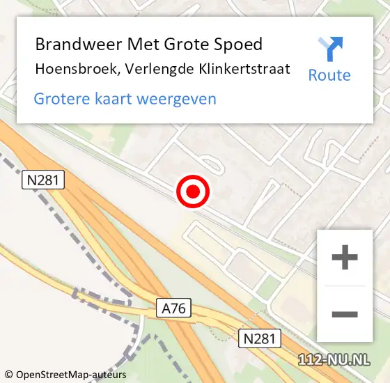 Locatie op kaart van de 112 melding: Brandweer Met Grote Spoed Naar Hoensbroek, Verlengde Klinkertstraat op 19 augustus 2022 14:15