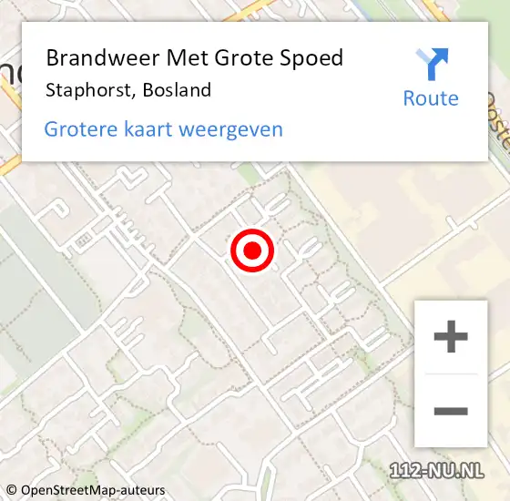 Locatie op kaart van de 112 melding: Brandweer Met Grote Spoed Naar Staphorst, Bosland op 19 augustus 2022 14:36