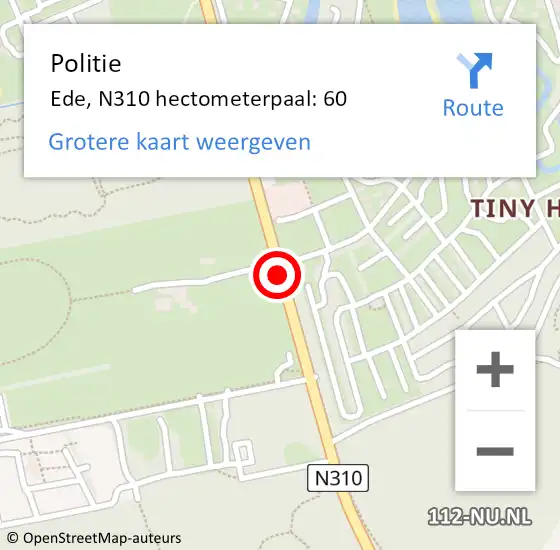 Locatie op kaart van de 112 melding: Politie Ede, N310 hectometerpaal: 60 op 19 augustus 2022 14:40