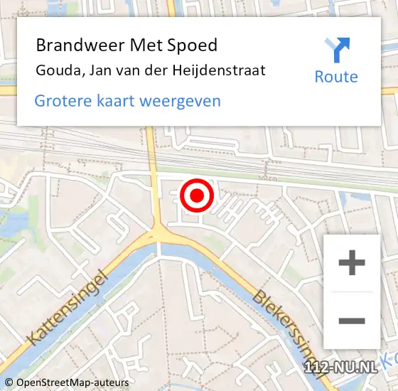 Locatie op kaart van de 112 melding: Brandweer Met Spoed Naar Gouda, Jan van der Heijdenstraat op 19 augustus 2022 14:40