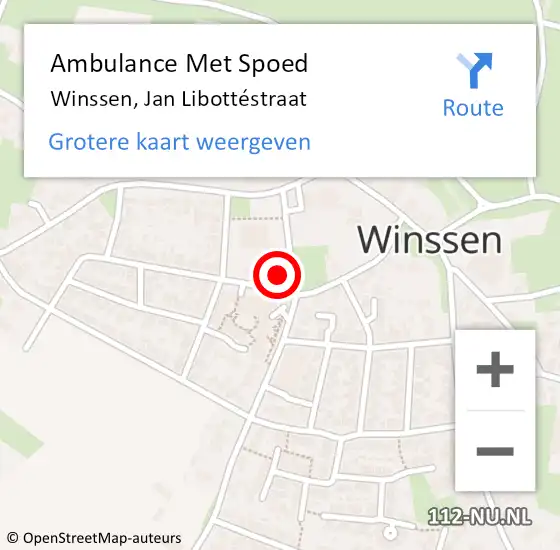 Locatie op kaart van de 112 melding: Ambulance Met Spoed Naar Winssen, Jan Libottéstraat op 19 augustus 2022 14:41