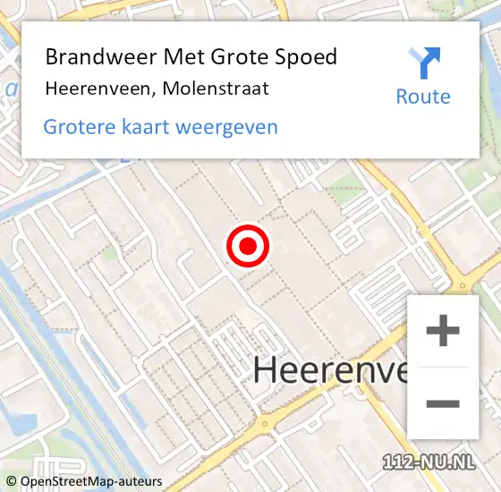 Locatie op kaart van de 112 melding: Brandweer Met Grote Spoed Naar Heerenveen, Molenstraat op 19 augustus 2022 14:44