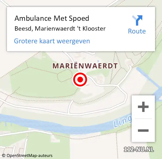 Locatie op kaart van de 112 melding: Ambulance Met Spoed Naar Beesd, Marienwaerdt 't Klooster op 19 augustus 2022 15:58