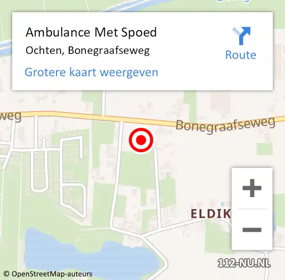 Locatie op kaart van de 112 melding: Ambulance Met Spoed Naar Ochten, Bonegraafseweg op 19 augustus 2022 16:10