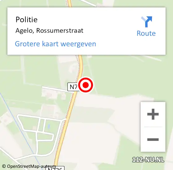 Locatie op kaart van de 112 melding: Politie Agelo, Rossumerstraat op 19 augustus 2022 16:18