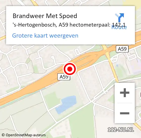 Locatie op kaart van de 112 melding: Brandweer Met Spoed Naar 's-Hertogenbosch, A59 hectometerpaal: 142,1 op 19 augustus 2022 16:24