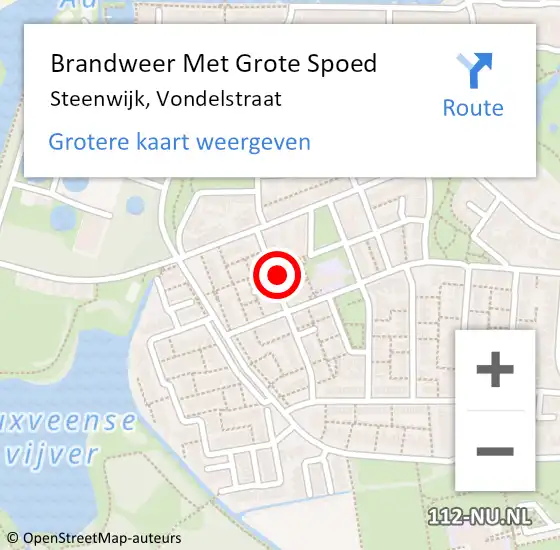 Locatie op kaart van de 112 melding: Brandweer Met Grote Spoed Naar Steenwijk, Vondelstraat op 19 augustus 2022 16:36