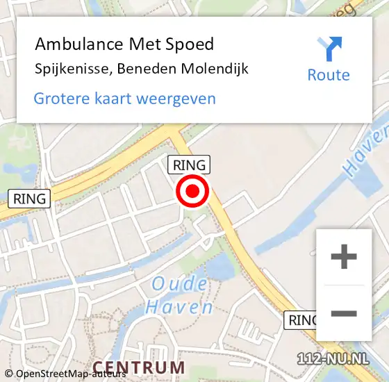 Locatie op kaart van de 112 melding: Ambulance Met Spoed Naar Spijkenisse, Beneden Molendijk op 19 augustus 2022 16:48