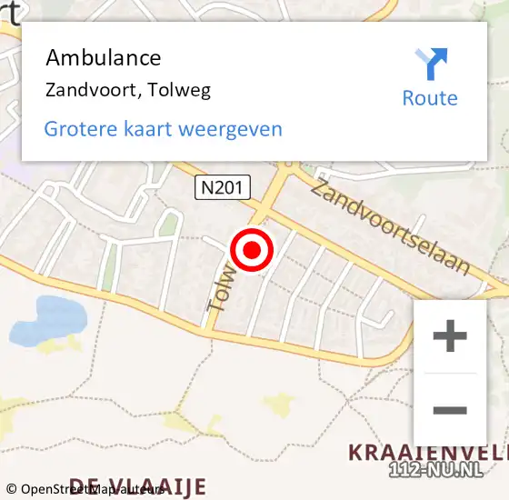 Locatie op kaart van de 112 melding: Ambulance Zandvoort, Tolweg op 19 augustus 2022 17:13