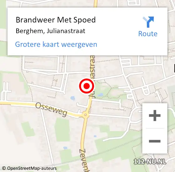 Locatie op kaart van de 112 melding: Brandweer Met Spoed Naar Berghem, Julianastraat op 19 augustus 2022 17:13