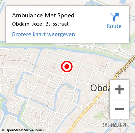 Locatie op kaart van de 112 melding: Ambulance Met Spoed Naar Obdam, Jozef Buisstraat op 19 augustus 2022 17:26