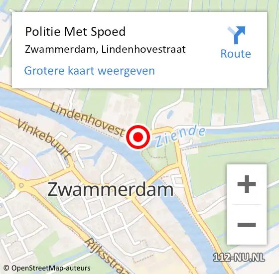 Locatie op kaart van de 112 melding: Politie Met Spoed Naar Zwammerdam, Lindenhovestraat op 19 augustus 2022 17:27