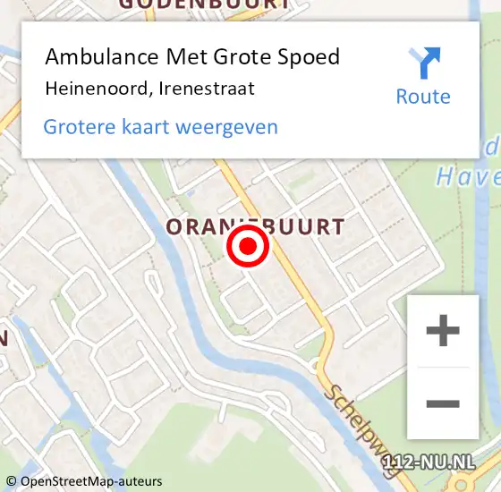 Locatie op kaart van de 112 melding: Ambulance Met Grote Spoed Naar Heinenoord, Irenestraat op 19 augustus 2022 17:42