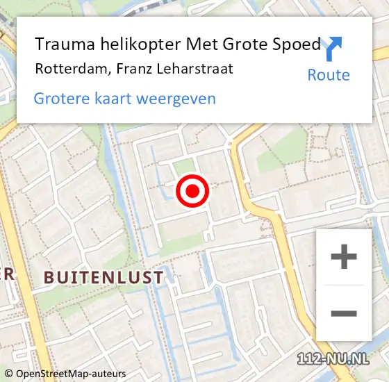 Locatie op kaart van de 112 melding: Trauma helikopter Met Grote Spoed Naar Rotterdam, Franz Leharstraat op 19 augustus 2022 18:00