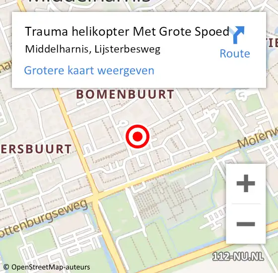 Locatie op kaart van de 112 melding: Trauma helikopter Met Grote Spoed Naar Middelharnis, Lijsterbesweg op 19 augustus 2022 18:01