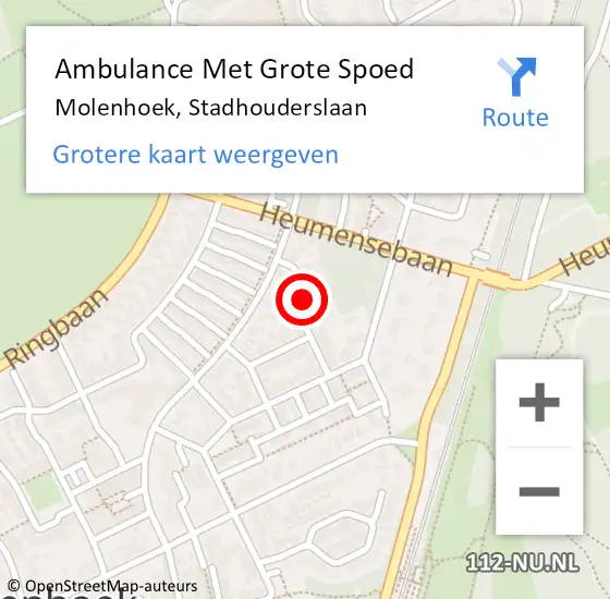 Locatie op kaart van de 112 melding: Ambulance Met Grote Spoed Naar Molenhoek, Stadhouderslaan op 19 augustus 2022 18:29