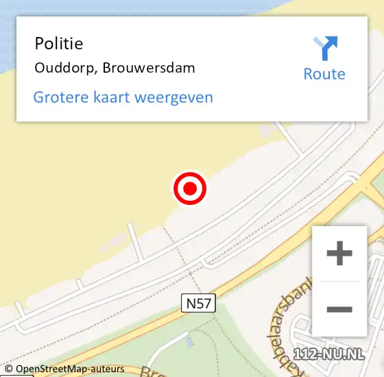 Locatie op kaart van de 112 melding: Politie Ouddorp, Brouwersdam op 19 augustus 2022 18:35