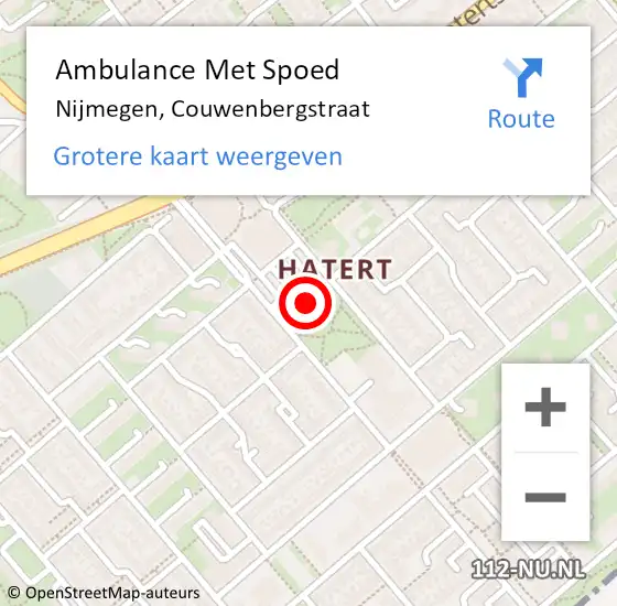 Locatie op kaart van de 112 melding: Ambulance Met Spoed Naar Nijmegen, Couwenbergstraat op 19 augustus 2022 20:11