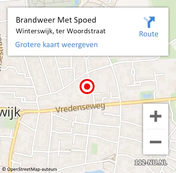 Locatie op kaart van de 112 melding: Brandweer Met Spoed Naar Winterswijk, ter Woordstraat op 19 augustus 2022 20:17